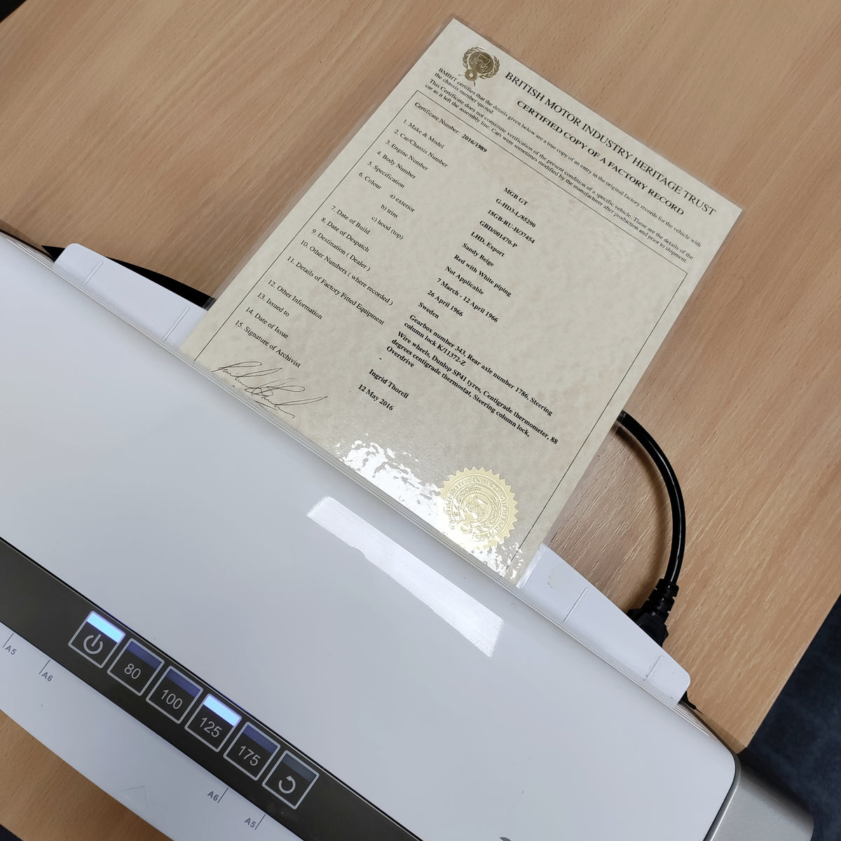 Certificate Lamination British Motor Museum