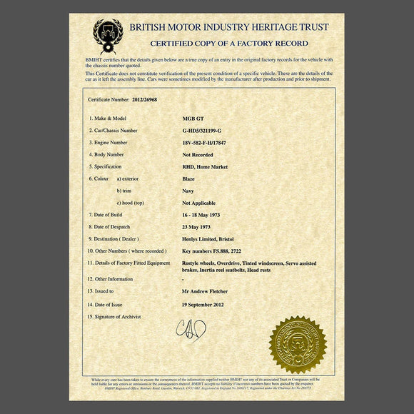 Heritage Certificate Re-issue