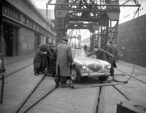 Austin Healey 100 Boarding the Queen Mary 1953